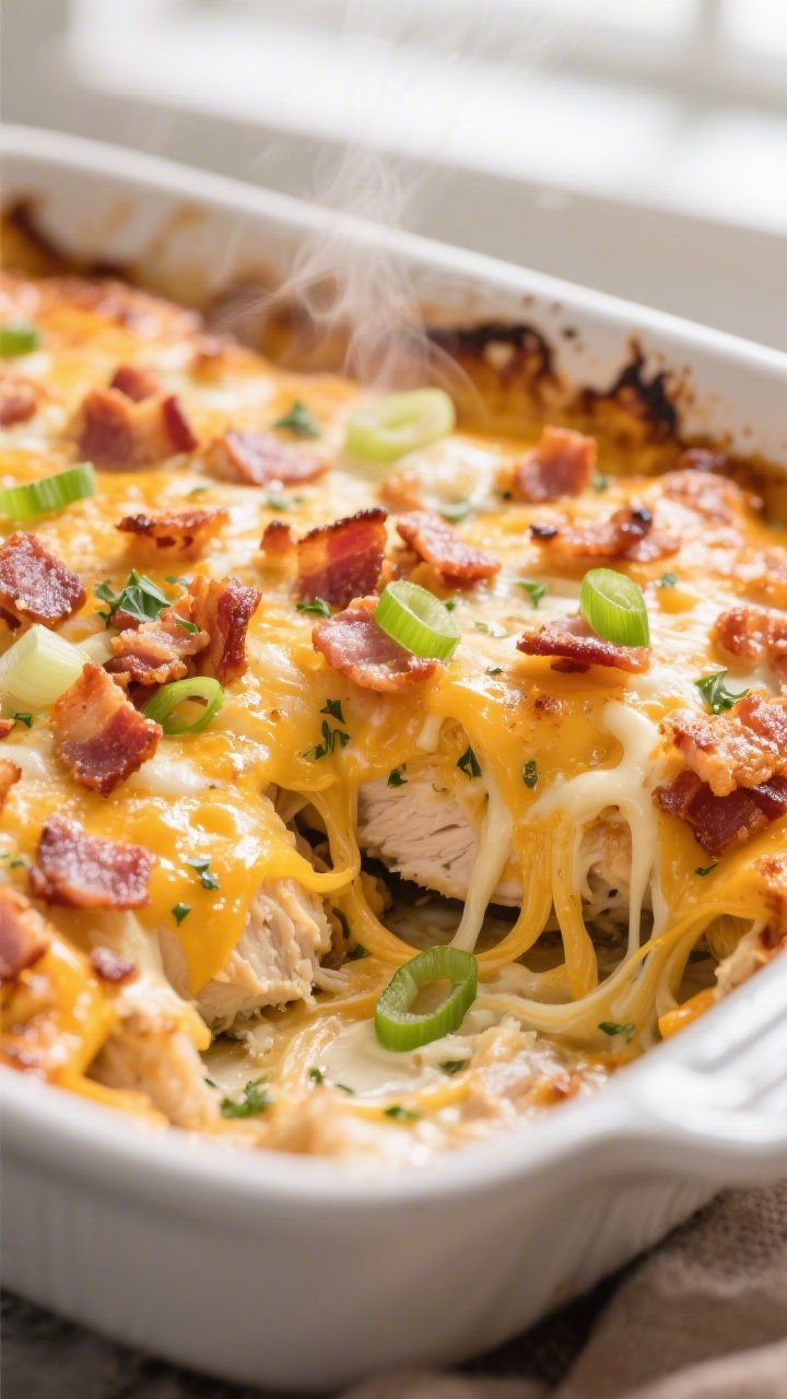 Close-up detail: Crispy crumbled bacon and golden-bubbly cheddar–Monterey Jack crust on the Loaded