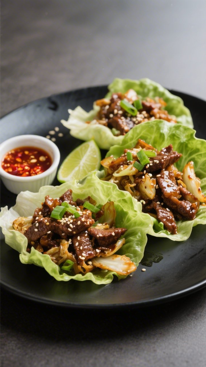 Final dish presentation: Restaurant-quality plate of the stir fry tucked into crisp butter lettuce w