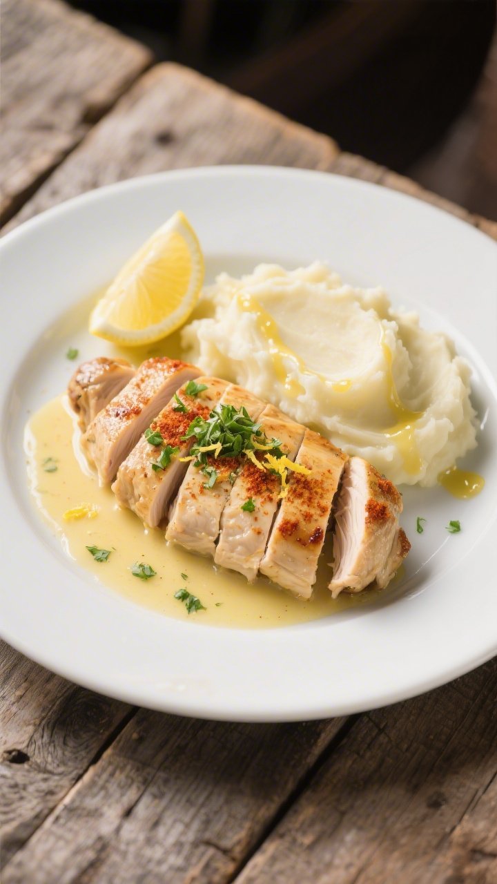 Final dish presentation: Restaurant-quality plate of Melt-In-Your-Mouth Garlic Butter Chicken, slice