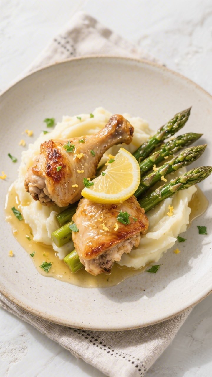 Final dish presentation: Restaurant-quality plating of Lemon Butter Chicken Thighs served with cream