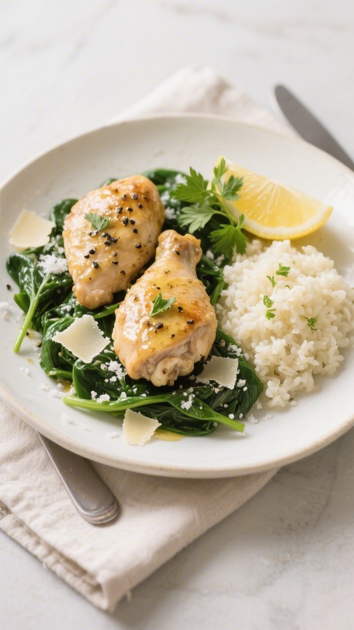 Final plated dish: Restaurant-quality presentation of Keto Garlic Butter Chicken with Spinach on a w