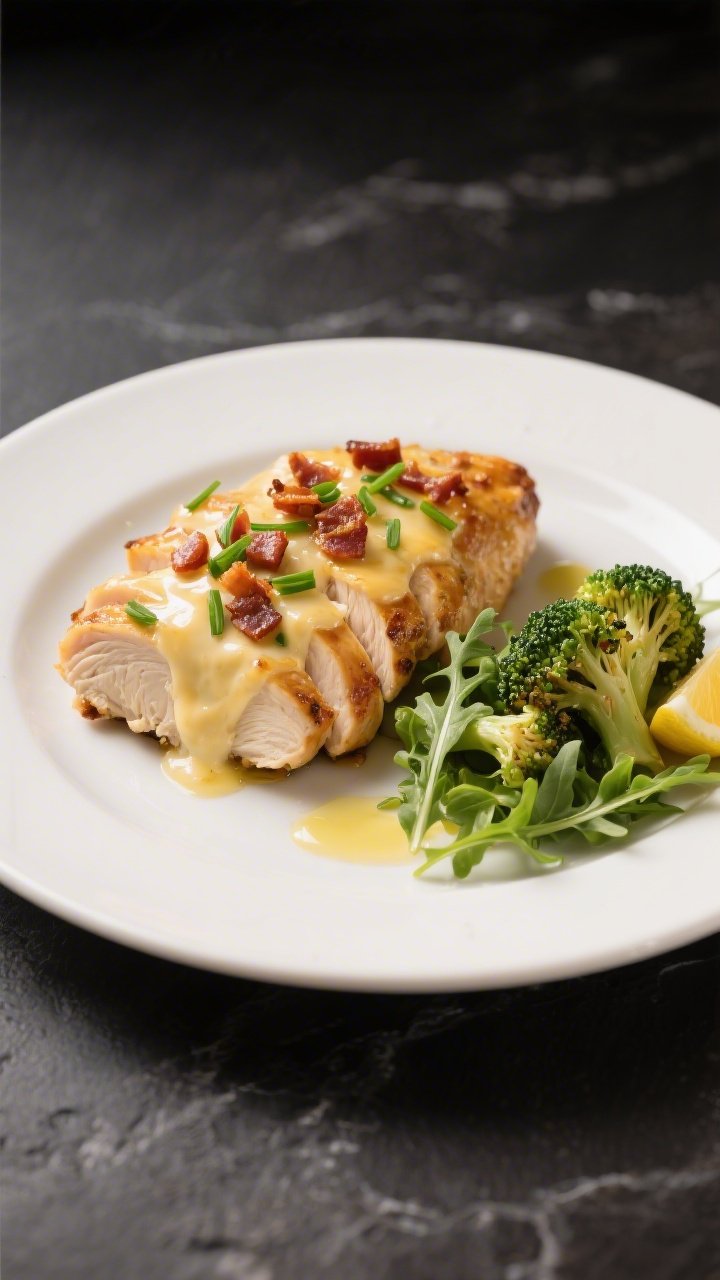 Final plated dish: Restaurant-quality presentation of a sliced portion of Keto Million Dollar Chicke