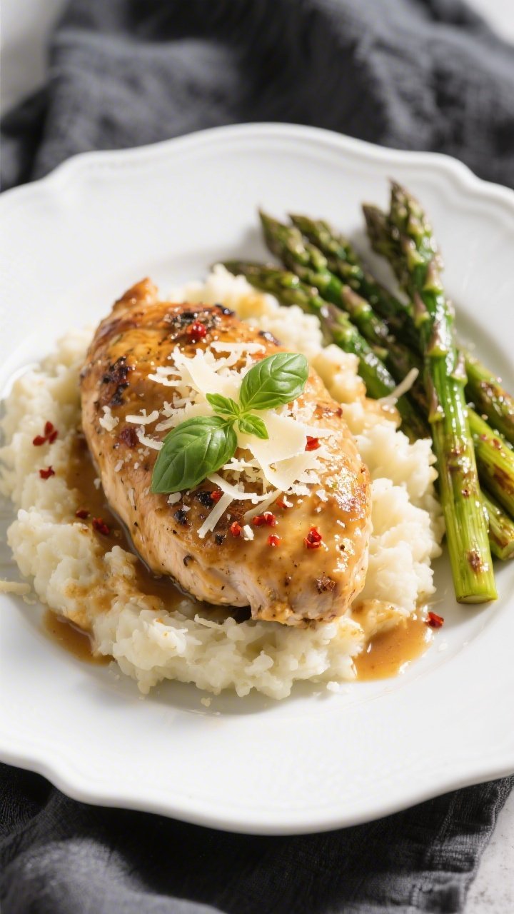 Final plated dish: Restaurant-quality presentation of Keto Marry Me Chicken served over creamy cauli