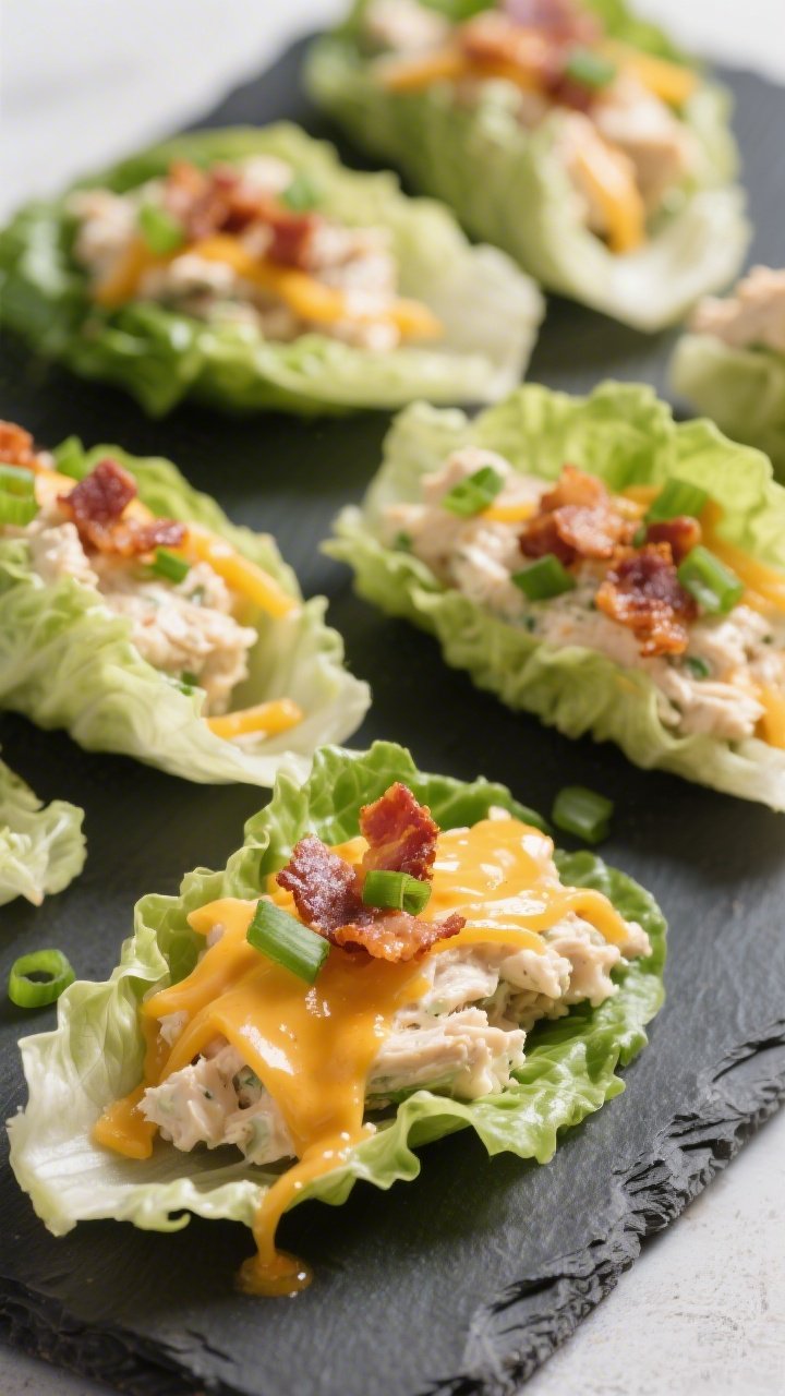 Final plated presentation: Lettuce wrap version—neatly filled butter lettuce leaves arranged on a 