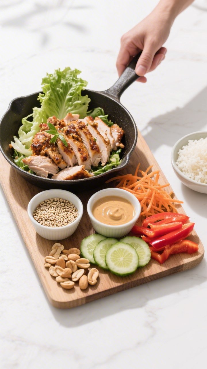 Overhead “build-your-own” spread: Tasty of a composed board with chilled lettuce leaves, warm sk