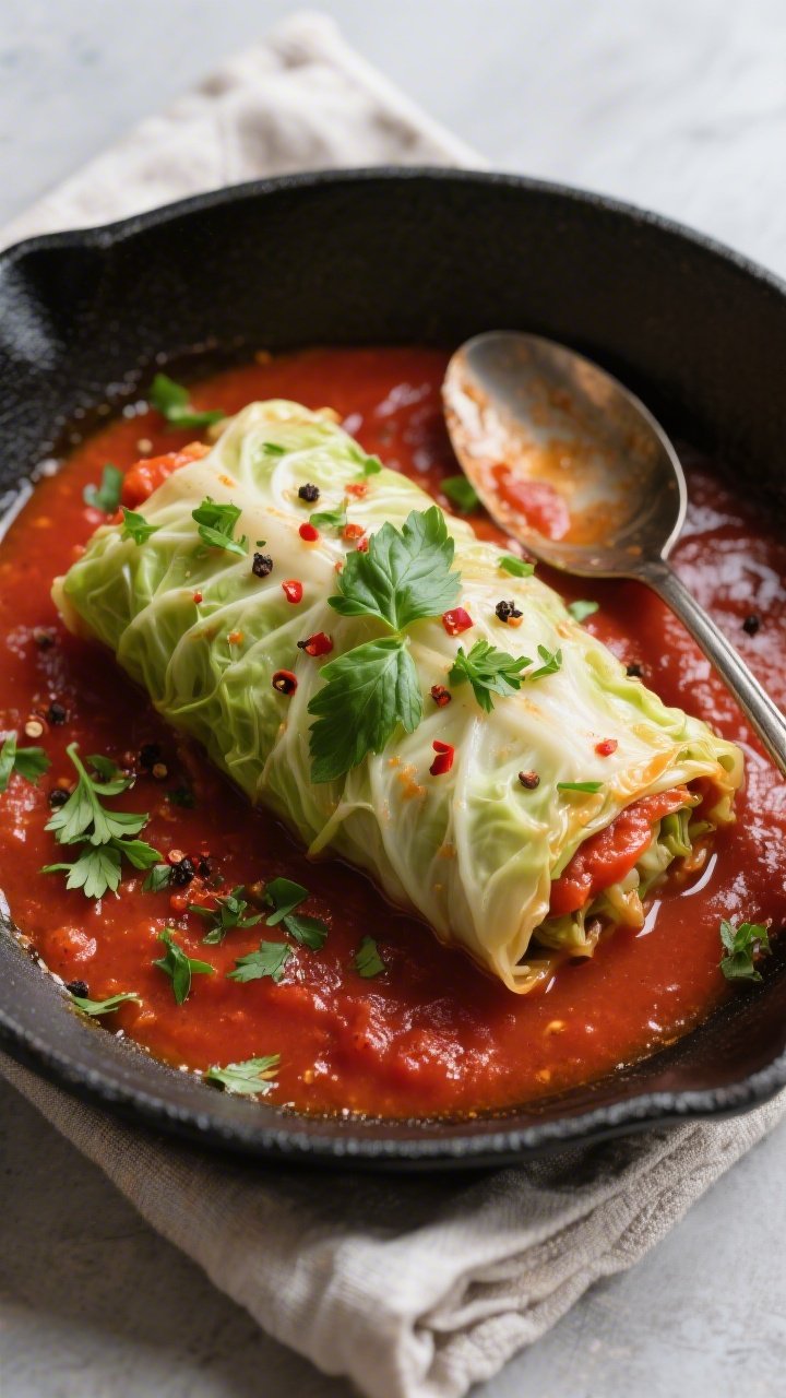 Tasty top view: Overhead shot of a single-layer of cooked keto stuffed cabbage rolls nestled tightly