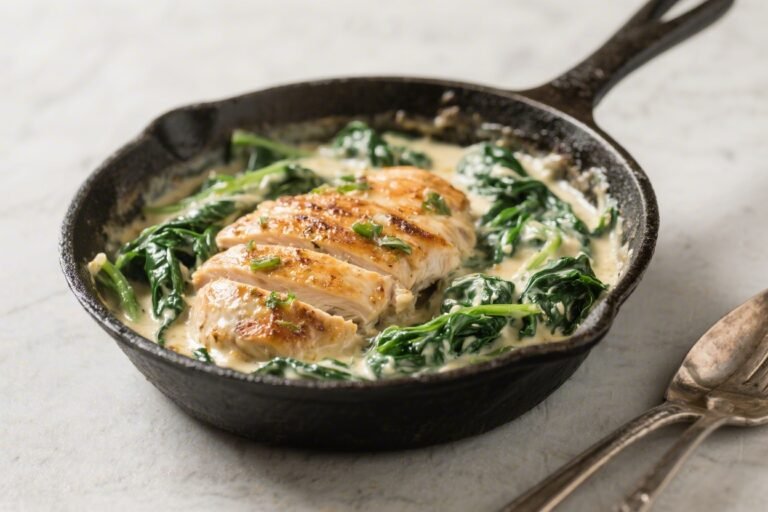 Keto Creamed Spinach Chicken Skillet – A Cozy, Low-Carb One-Pan Dinner