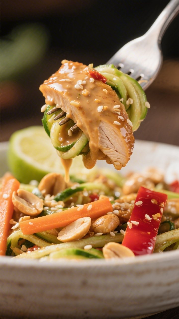 Close-up detail, saucy finish: Ultra close-up of a forkful lifted just above the bowl, showcasing cr