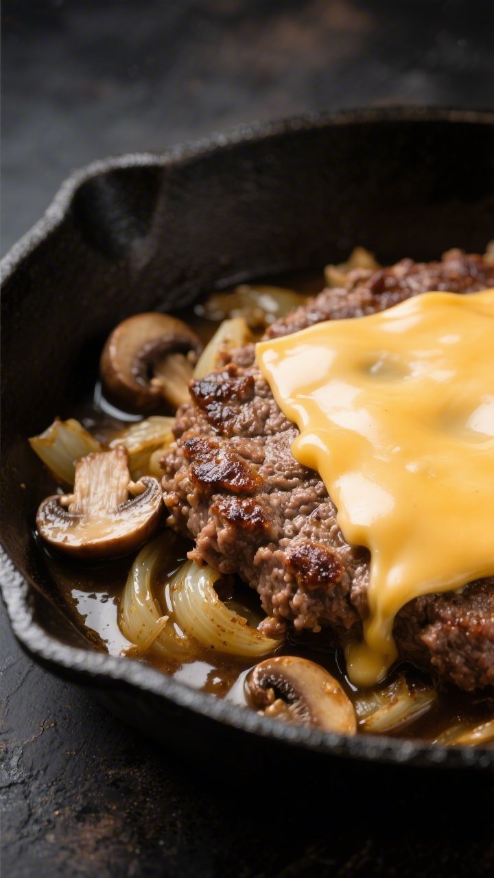 Close-up detail shot: Seared ground beef with crispy browned edges nestled with silky sautéed cremi