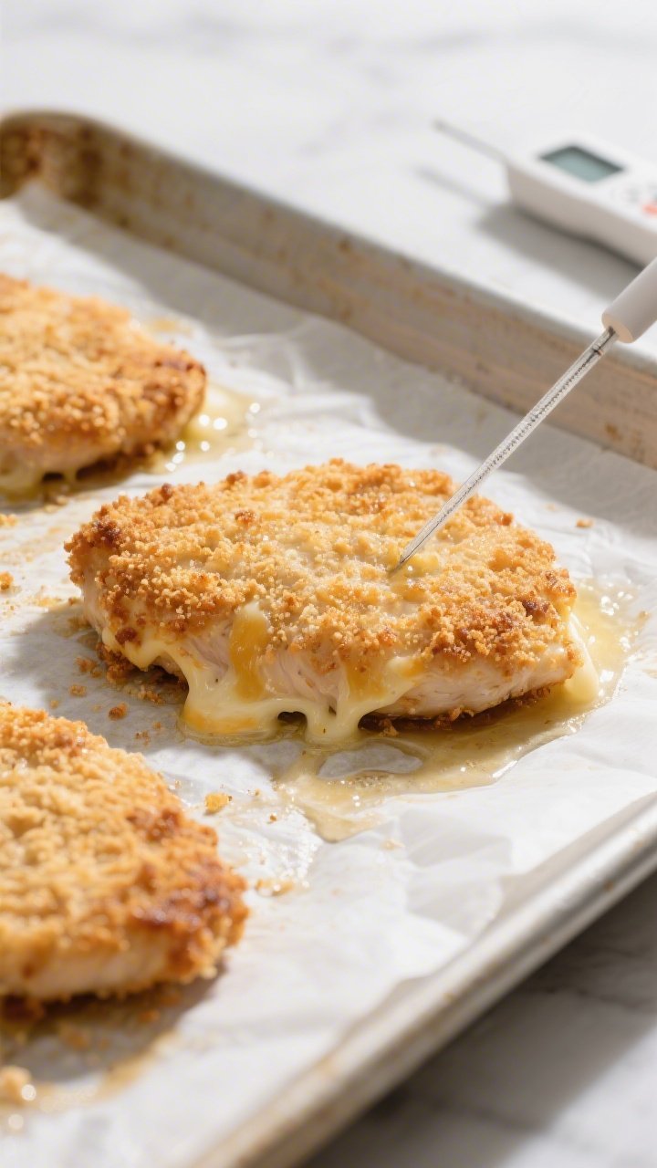 Cooking process: Baking method in action—breaded chicken cutlets on a preheated, parchment-lined s