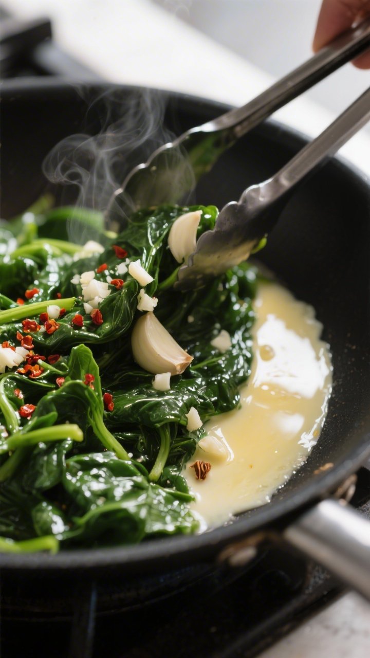 Cooking process close-up: Minced garlic gently blooming in melted unsalted butter in a black skillet