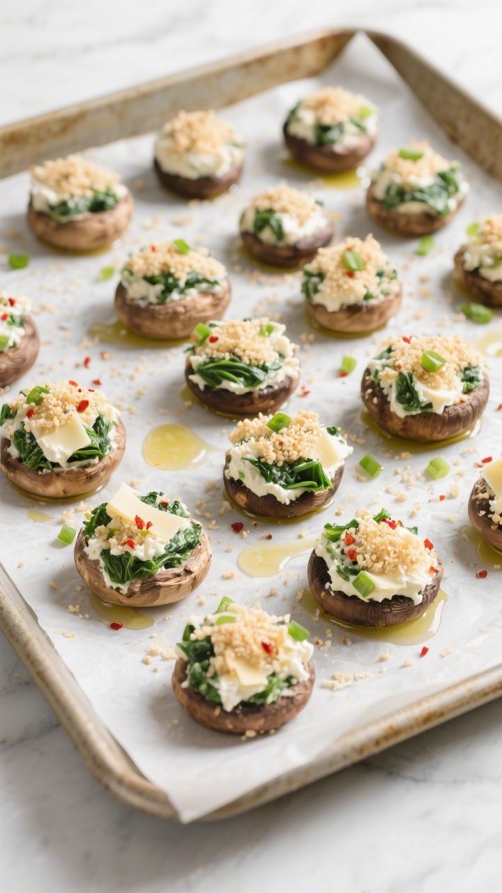 Cooking process: Overhead shot of a parchment-lined baking sheet loaded with evenly portioned, uncoo