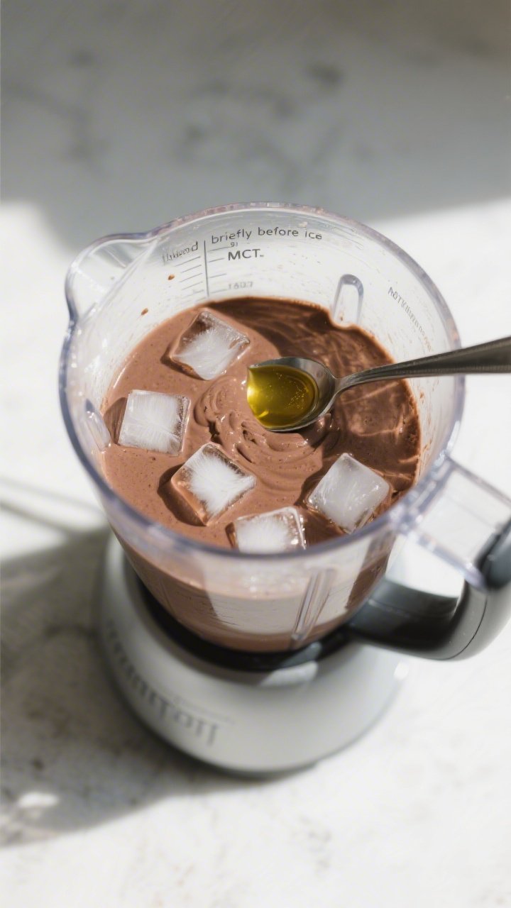 Cooking process: Overhead shot of the smoothie base right after the “blend briefly before ice” s