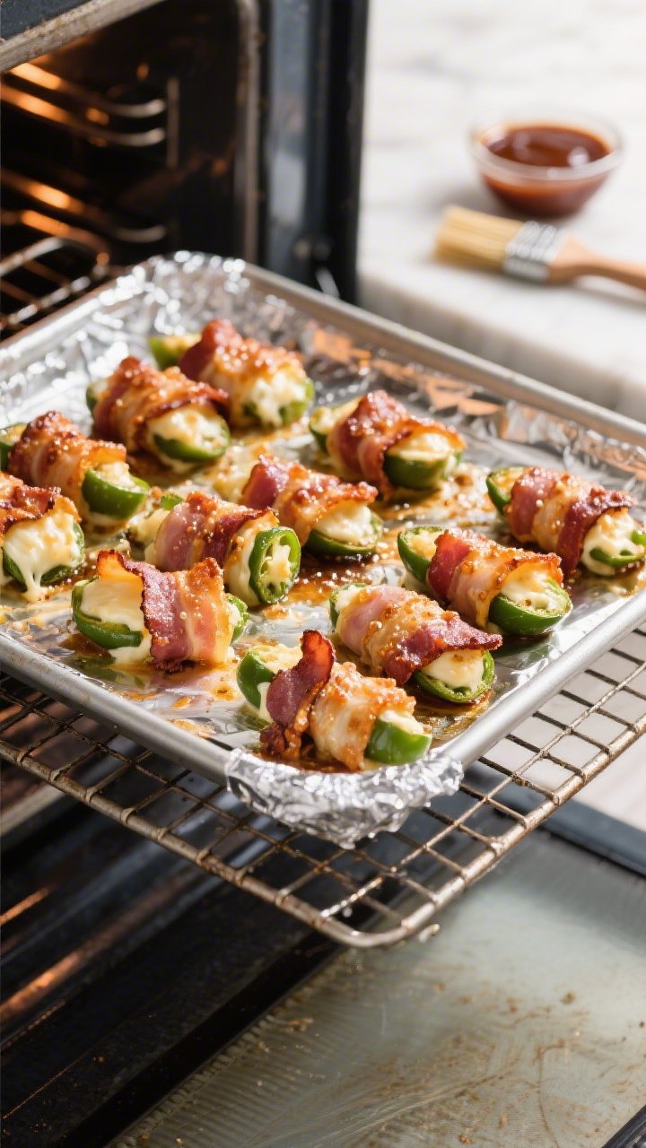 Cooking process: Poppers on a wire rack under the oven broiler for the final 1–2 minute crisp, bac