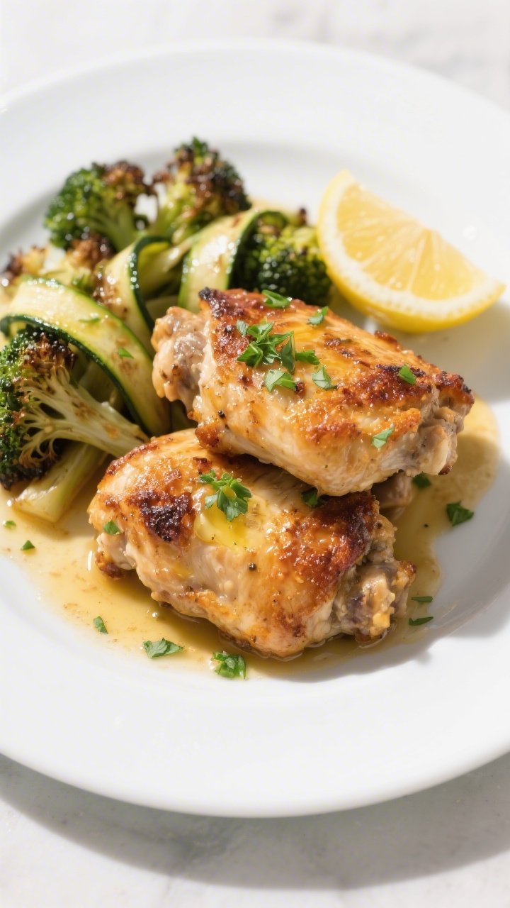 Final dish presentation: Restaurant-quality plate of Crispy Garlic Butter Keto Chicken Thighs—two