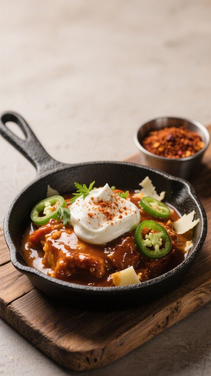 Final dish presentation: Restaurant-quality plating of the skillet spooned into a low black stonewar