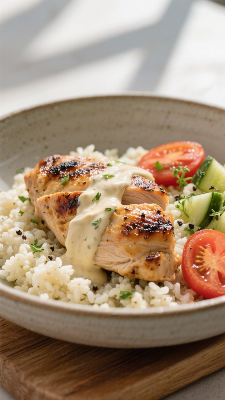Final plated detail: Close-up of the finished bowl showcasing texture—fork-tender chicken with cha