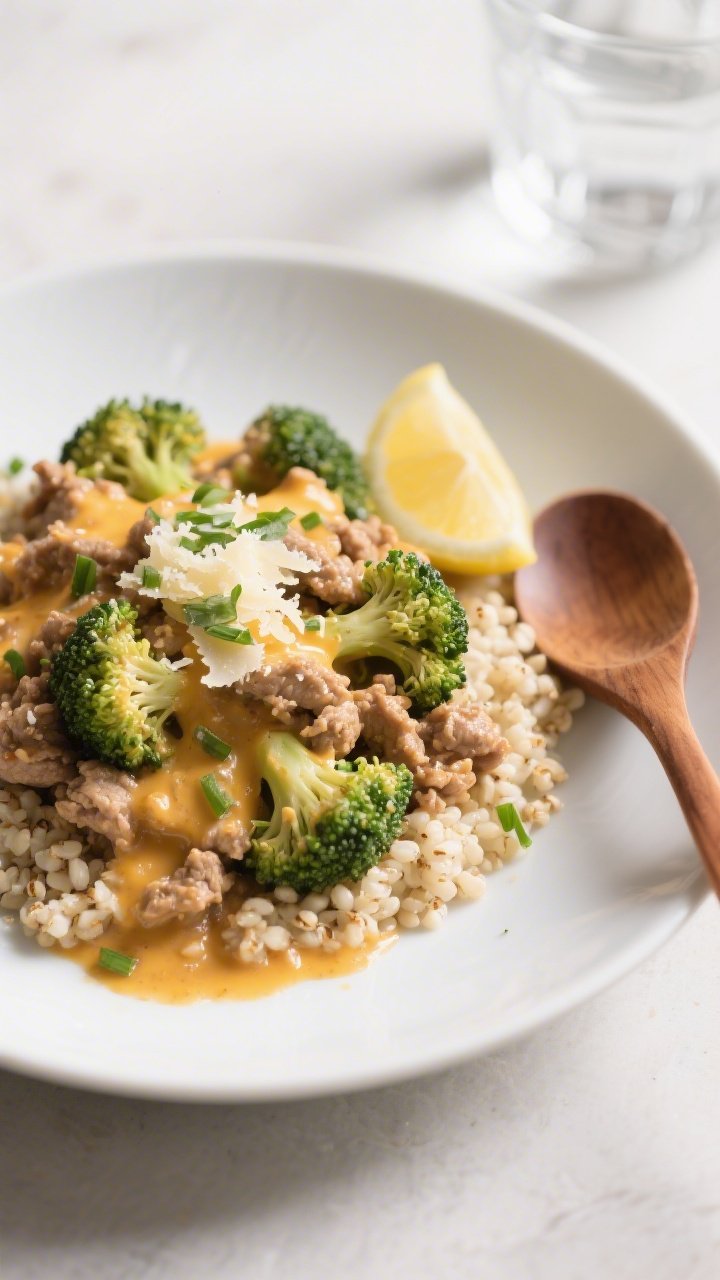 Final plated dish — Cozy weeknight presentation: Beautifully plated Cheesy Ground Turkey & Broccol