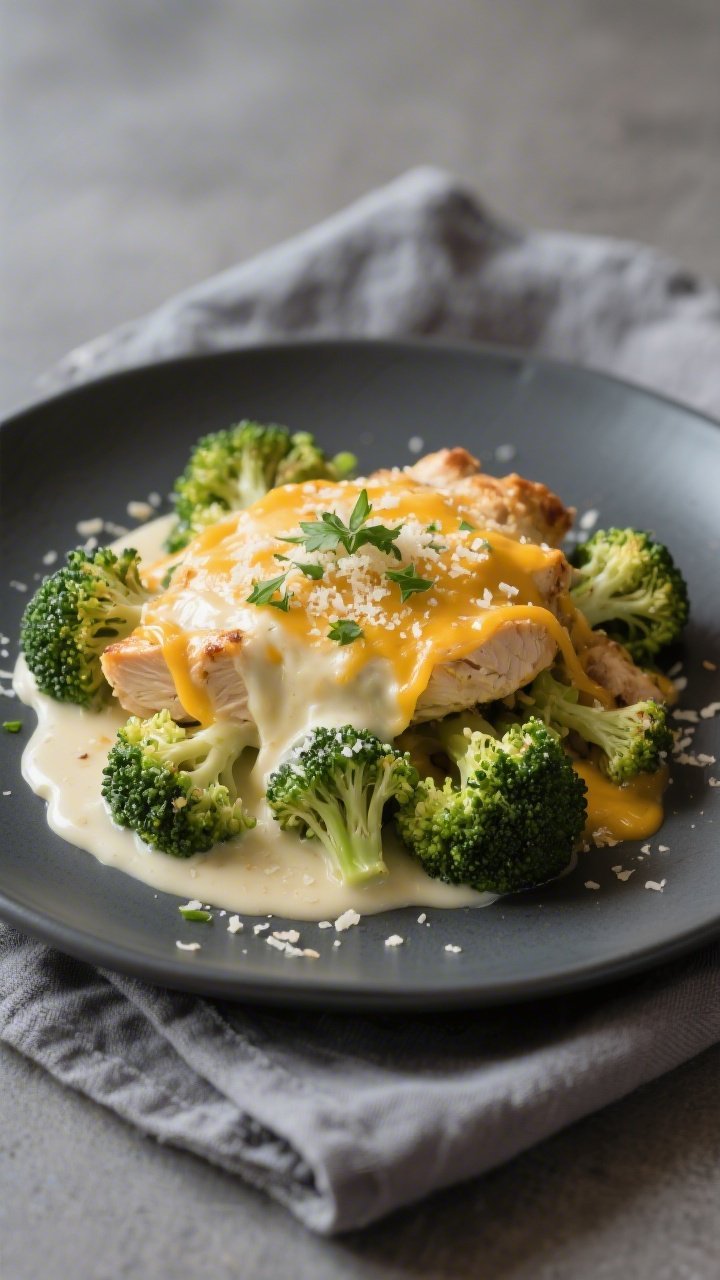 Final plated dish: Restaurant-quality presentation of a generous scoop of the Cheesy Broccoli Keto C