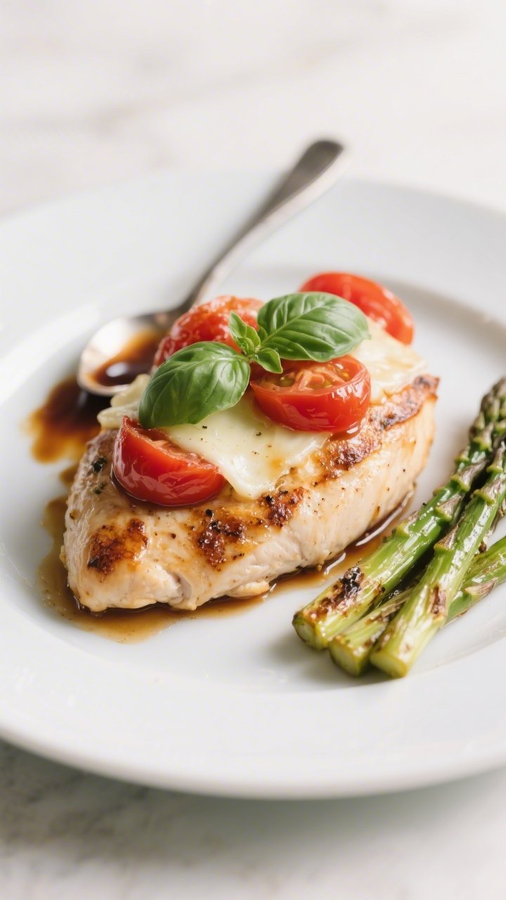 Final plated dish: Restaurant-quality presentation of a single Keto Chicken Caprese portion on a mat