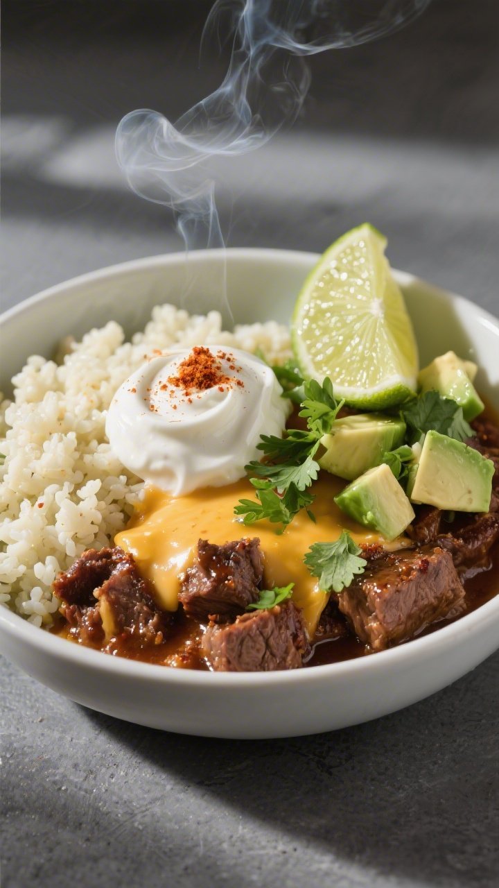 Final plated hero: Beautifully plated single-serving bowl showcasing textures—tender cauliflower r