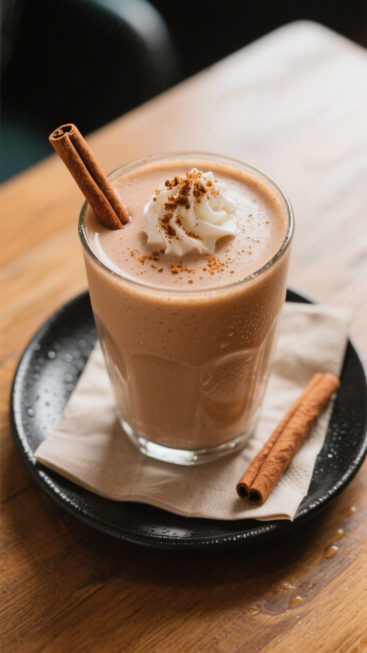 Final presentation: Restaurant-quality plated beverage scene with the keto cinnamon smoothie served 