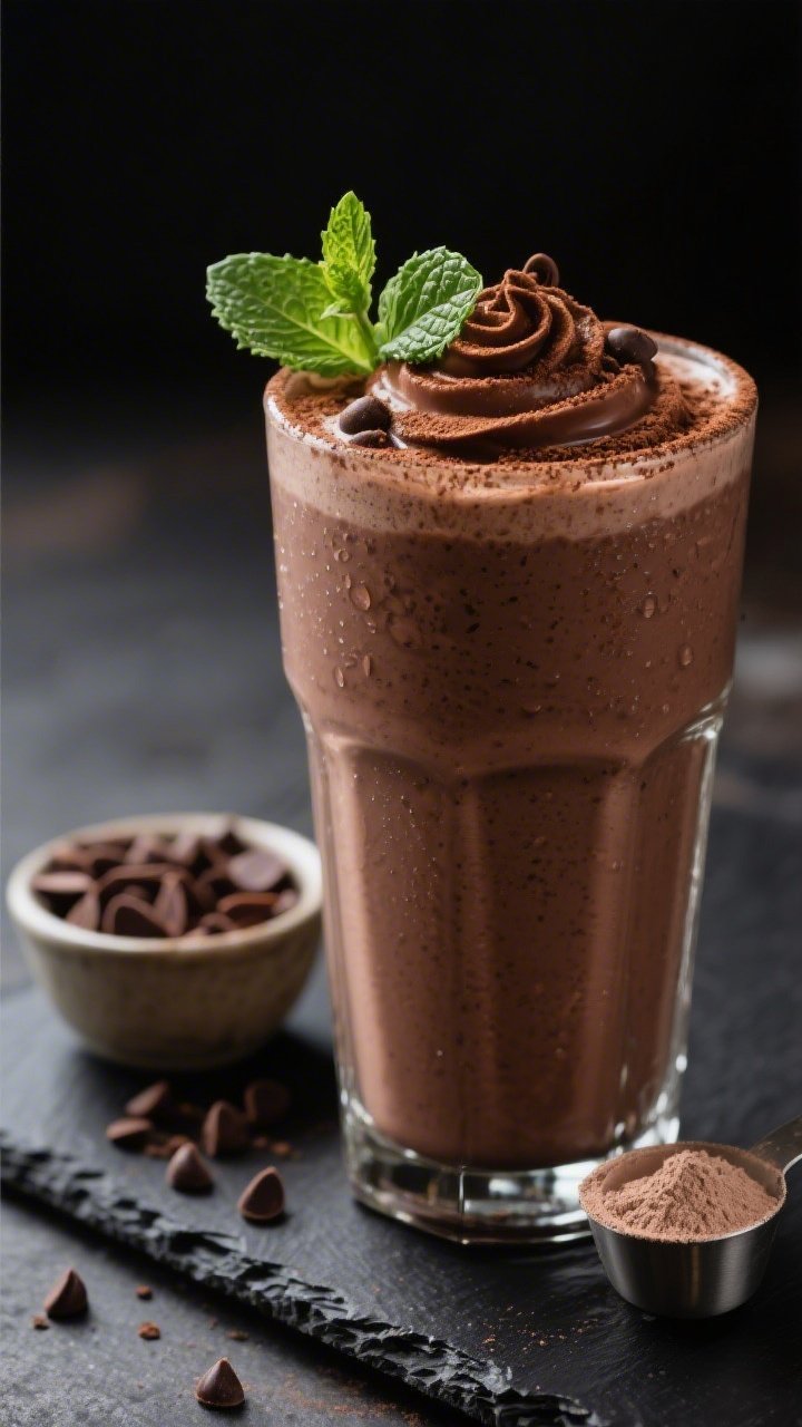 Final presentation: Restaurant-quality plating of the Keto Mint Chocolate Smoothie styled as a desse