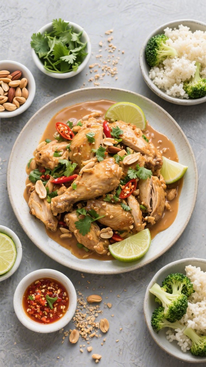 Tasty top-down serving spread: Overhead shot of family-style presentation—shallow serving dish pil
