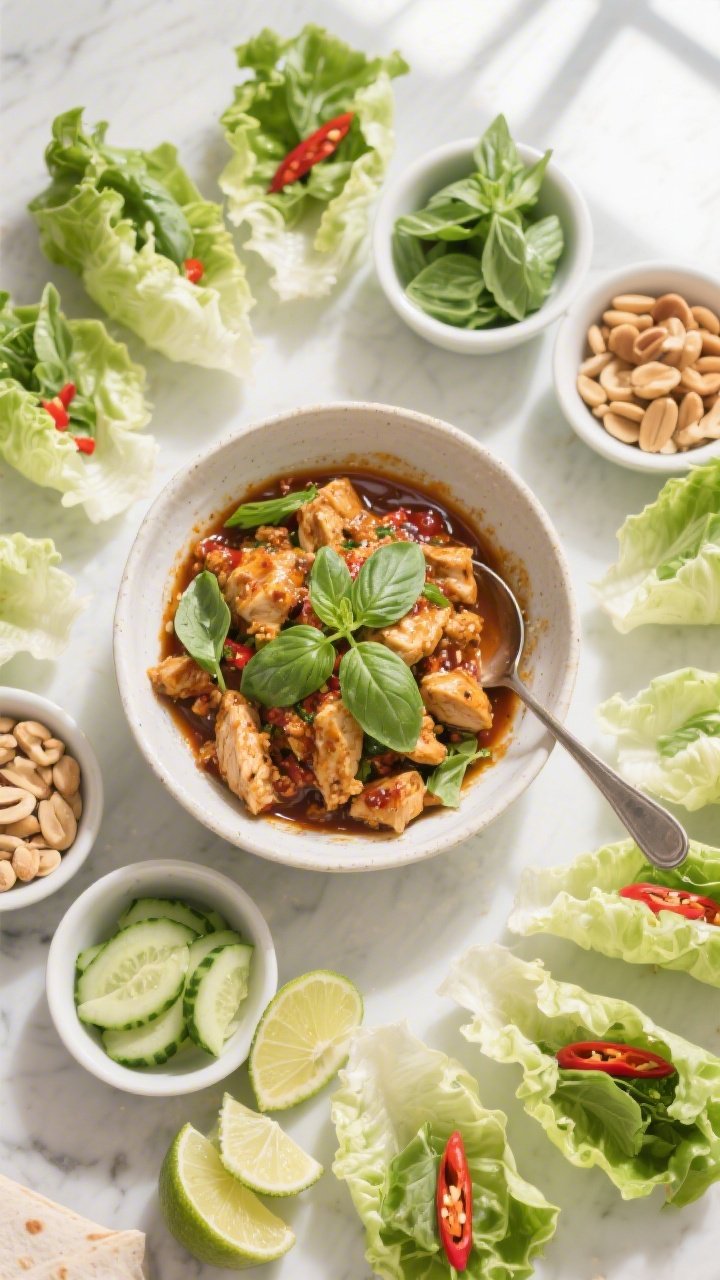 Tasty top view, overhead: Overhead shot of a DIY wrap spread showcasing multiple prepared lettuce cu