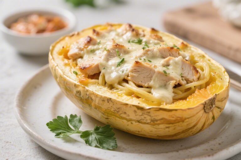 Keto Chicken Alfredo Stuffed Spaghetti Squash – Creamy, Comforting, and Low-Carb