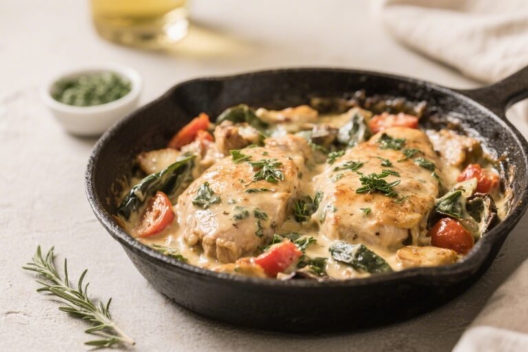 Creamy Tuscan Keto Chicken Skillet – A Cozy, Low-Carb One-Pan Dinner