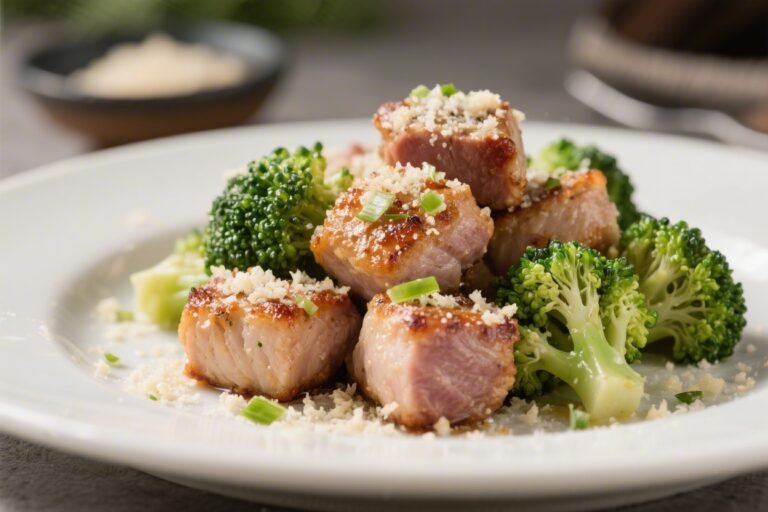 Garlic Parmesan Pork Bites & Broccoli – Fast, Flavorful, and Satisfying