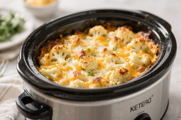 Keto Crockpot Cheesy Cauliflower Bake – Comforting, Easy, and Low-Carb
