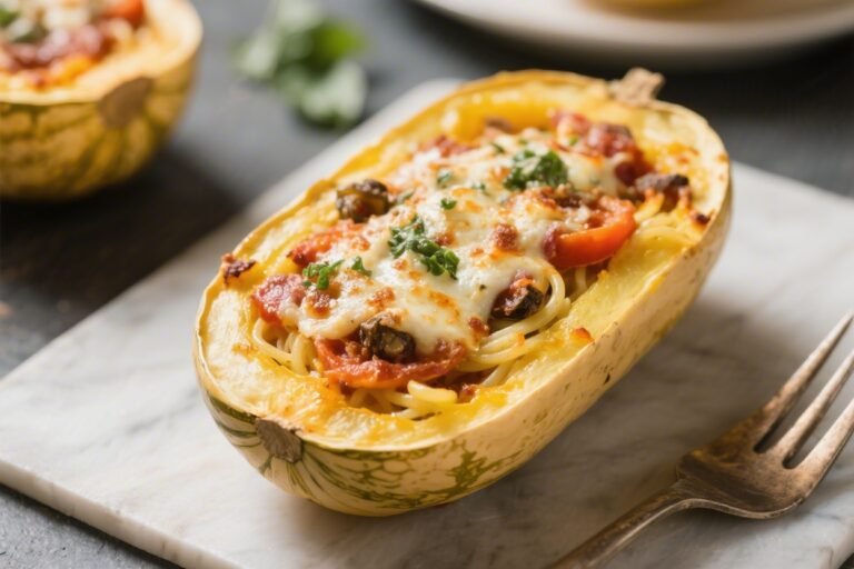 Keto Pizza Stuffed Spaghetti Squash Boats – A Cozy, Low-Carb Dinner