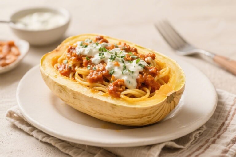 Keto Buffalo Ranch Spaghetti Squash Boats – Spicy, Creamy, and Low-Carb Comfort