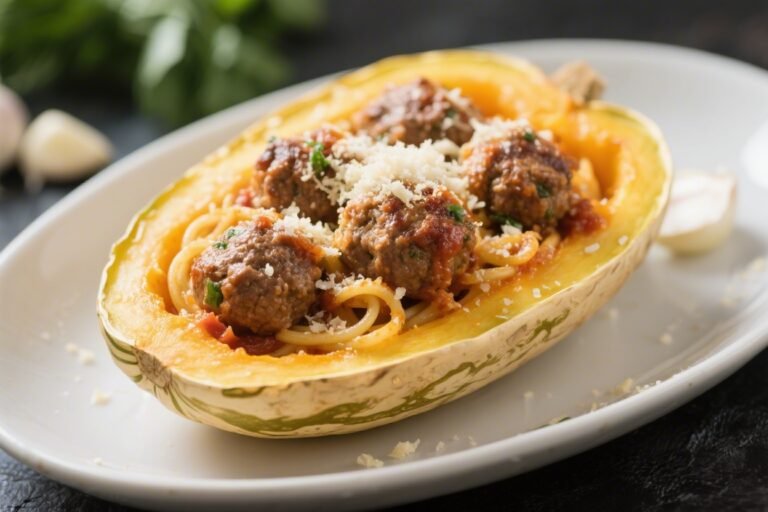 Keto Garlic Parmesan Meatball Spaghetti Squash – Comfort Food With a Low-Carb Twist