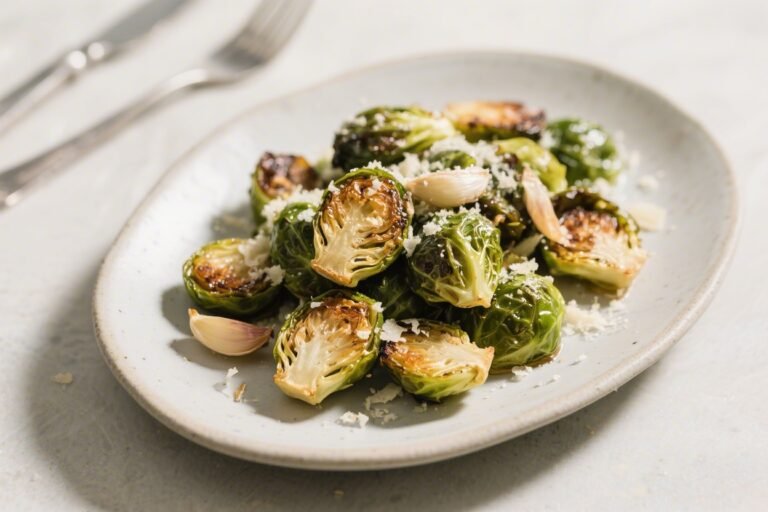 Roasted Garlic Parmesan Brussels Sprouts – Crispy, Savory, and Simple