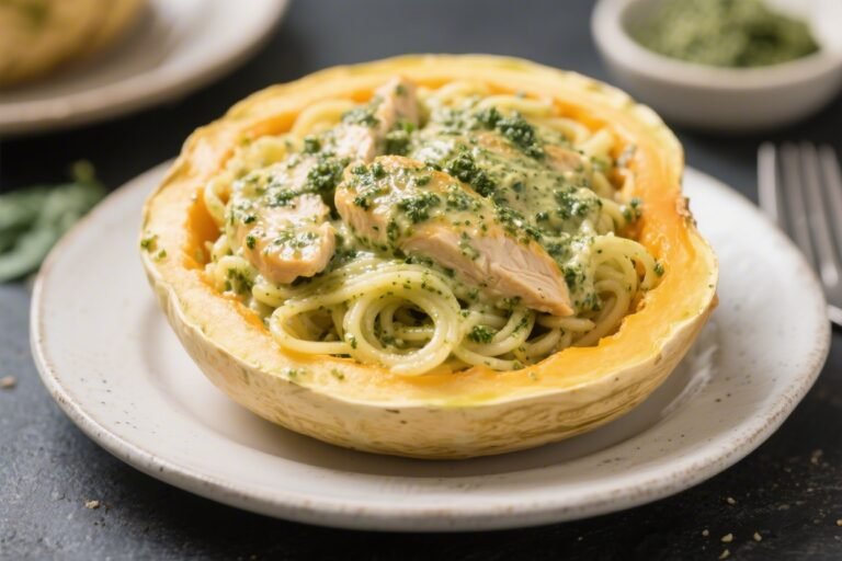Keto Creamy Pesto Chicken Spaghetti Squash – Comforting, Low-Carb, and Satisfying