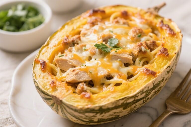 Keto Cheesy Chicken Spaghetti Squash Bake – Comfort Food Without the Carbs