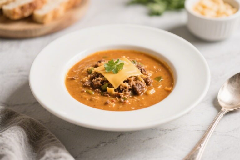 Keto Cheeseburger Soup – Comforting, Creamy, and Low-Carb