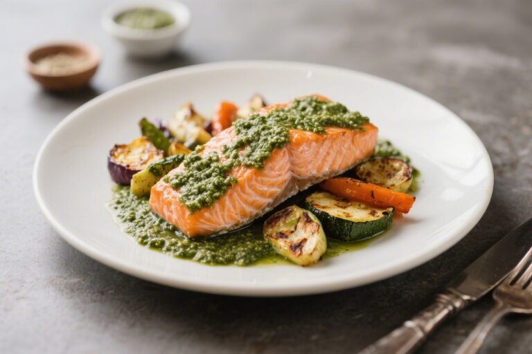 Pesto Salmon & Roasted Veggies – A Bright, Flavor-Packed Weeknight Dinner