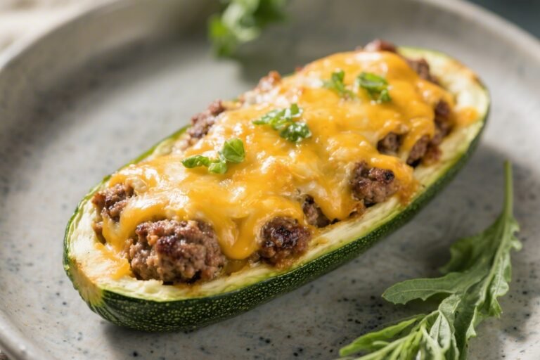 Keto Cheesy Hamburger Stuffed Zucchini Boats – A Cozy, Low-Carb Favorite
