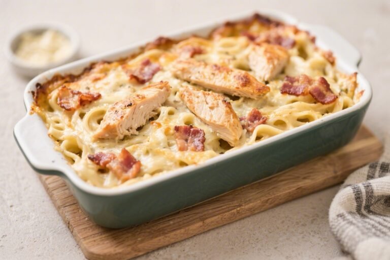 Keto Chicken Bacon Alfredo Bake – Creamy, Cheesy, and Low-Carb Comfort