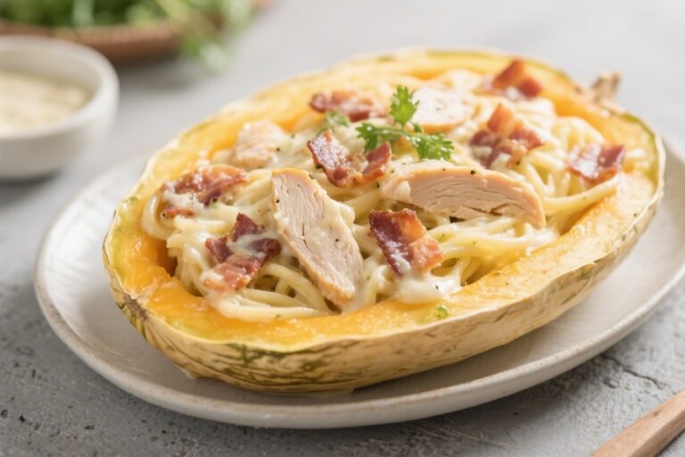 Keto Chicken Bacon Alfredo Spaghetti Squash – Creamy, Comforting, and Low-Carb