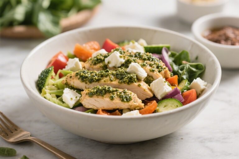 Pesto Chicken & Mozzarella Veggie Bowls – Fresh, Fast, and Satisfying