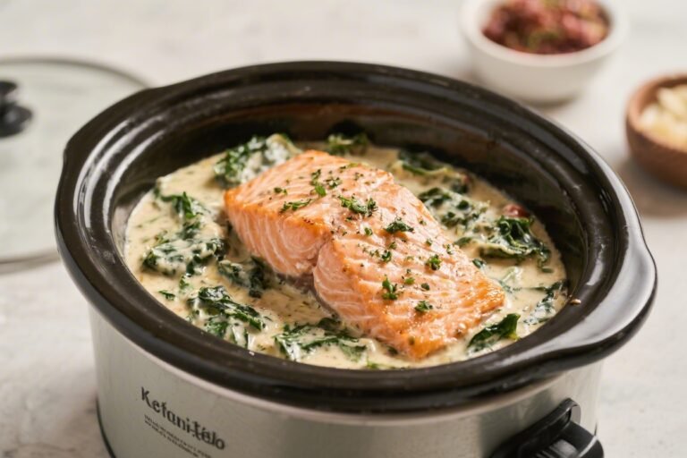 Slow Cooker Keto Creamy Tuscan Salmon – Rich, Comforting, and Low-Carb