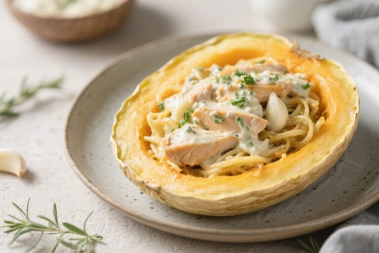 Keto Creamy Garlic Chicken Spaghetti Squash – Comforting, Low-Carb, and Satisfying