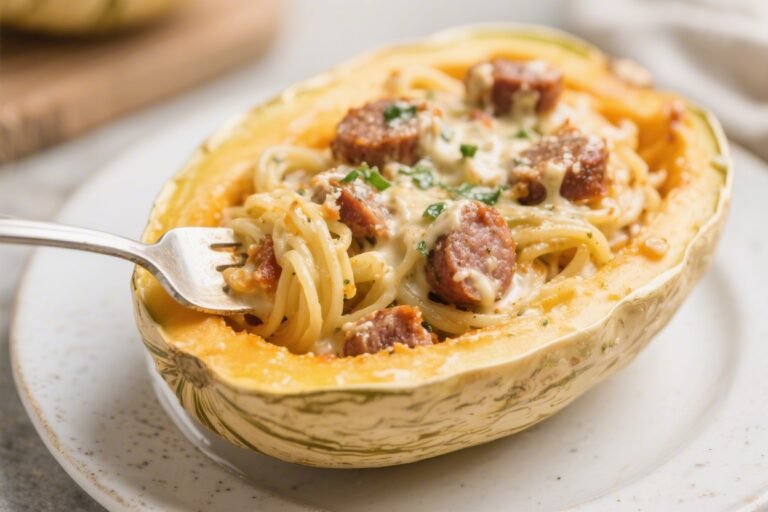 Keto Italian Sausage Alfredo Spaghetti Squash – Cozy, Creamy, and Low-Carb