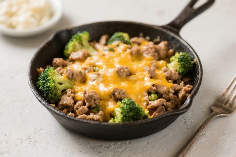 Cheesy Ground Turkey & Broccoli Skillet – A Cozy, One-Pan Weeknight Dinner