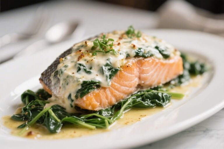 Creamy Spinach Stuffed Salmon – A Cozy, Restaurant-Style Dinner at Home